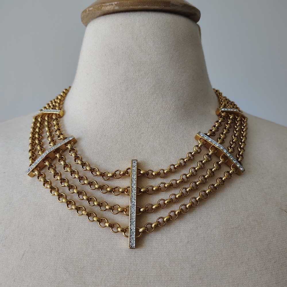Erwin Pearl Gold-Tone Multi-Row Bar Chain Necklace with Crystal Accents